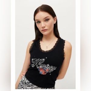 Honey Diamante Lace Edge Tank Top